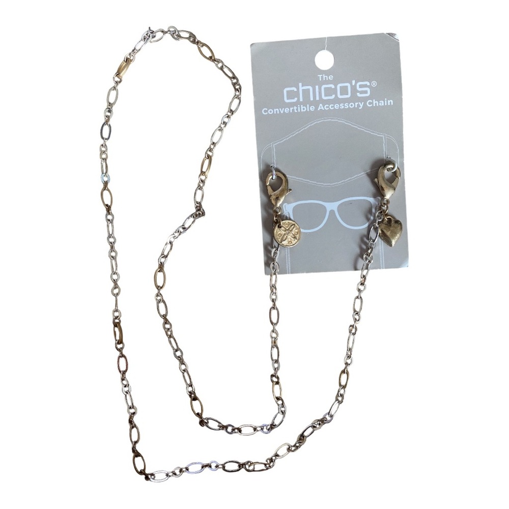 NWT Chico’s Eyeglasses Glasses Mask Gold Silver Convertibile Accessory Chain